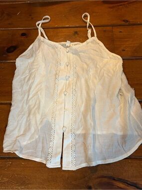 MINE Large Lightweight White Lace-Trim Camisole Tank Top